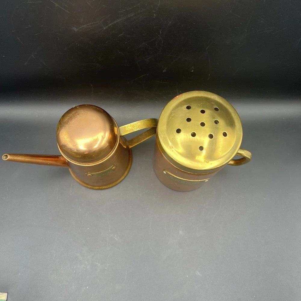 Cheese Shaker And Oil  Solid Copper & Brass Rustic Patina Made in Korea Set Of 2